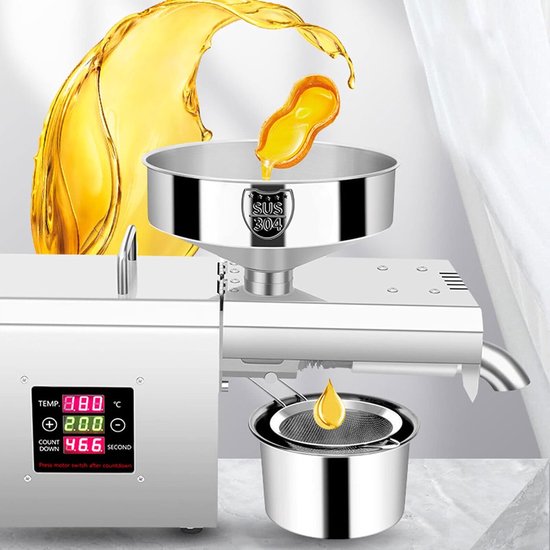 Oliepers Machine - Zaden Pers - Thuis Olie Maken - Automatische Verwarming - 300 Watt - Zilver — afbeelding 3