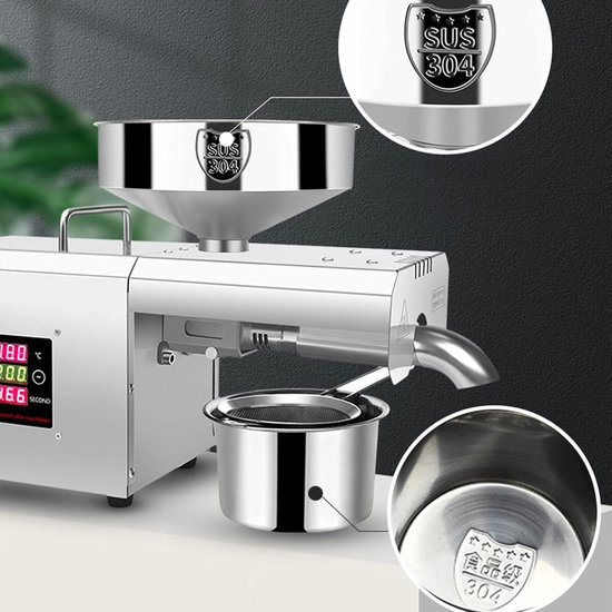 Oliepers Machine - Zaden Pers - Thuis Olie Maken - Automatische Verwarming - 300 Watt - Zilver — afbeelding 2