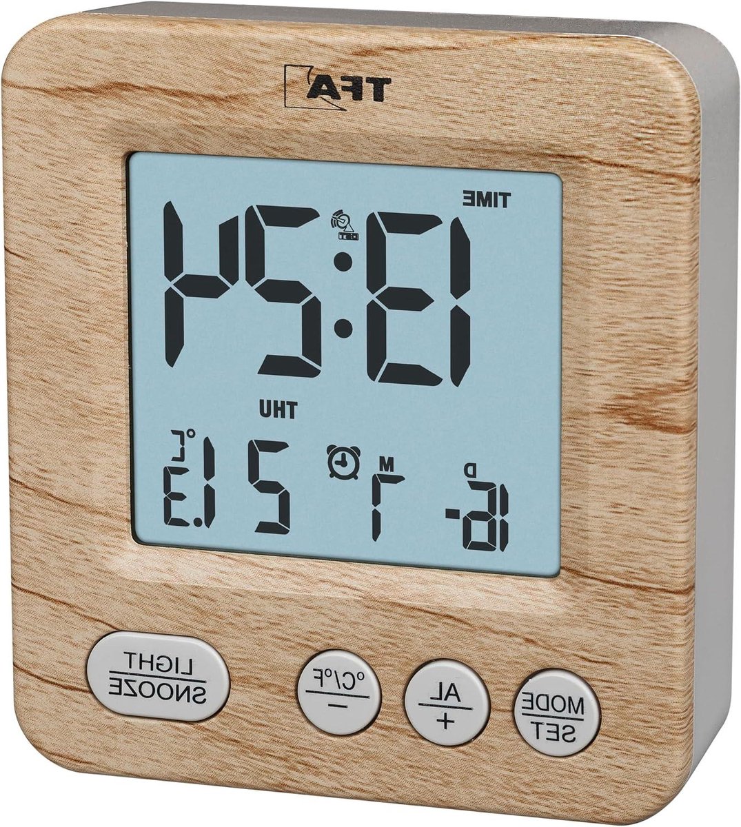 Digitale radiowekker - Reiswekker Klok - Wakker Worden - Met Binnenthermometer - 69 mm - Bruin