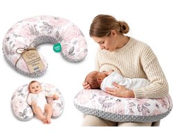 Voedingskussen baby 130 cm C-vorm borstvoedingskussen Nursing Pillow – afneembare Minky hoes ergonomisch wasbaar pasgeboren zacht ademend – OEKO-TEX gecertificeerd Wilde Roos Grijs