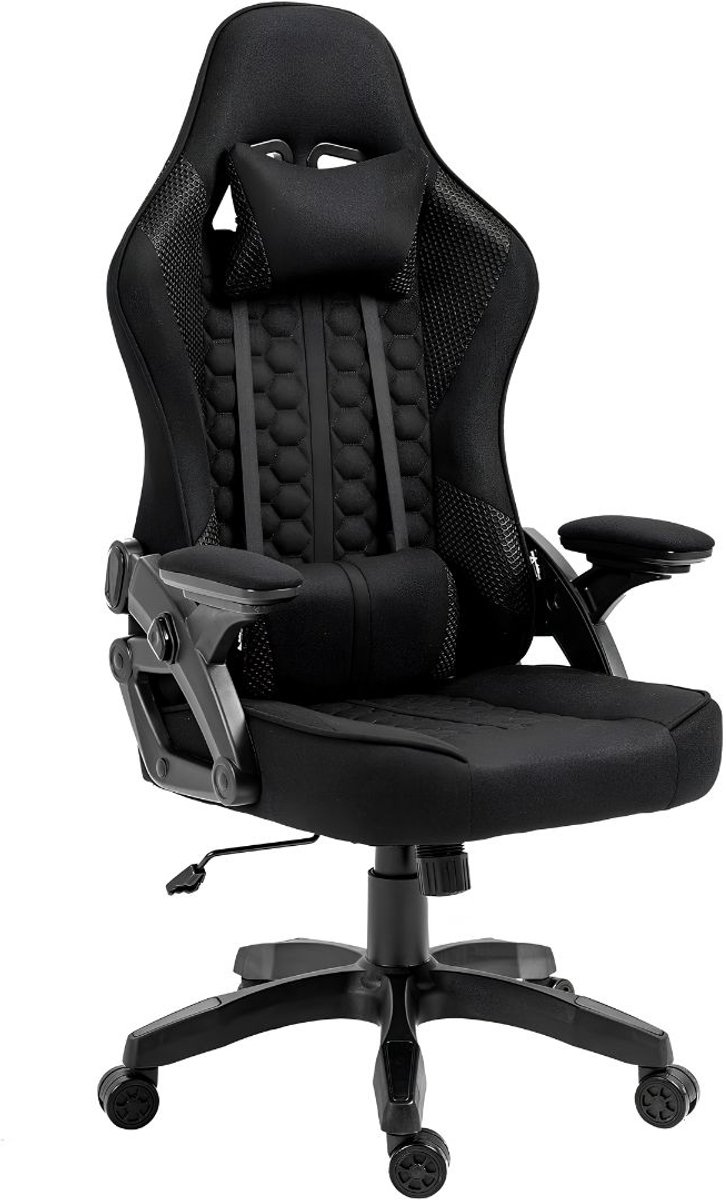 NIVA® Gamingstoel - 130 kg - Met Voetensteun & Hoofdkussen - Ergonomische Gamingstoel - Zwart - 52cm x 59cm x 126cm