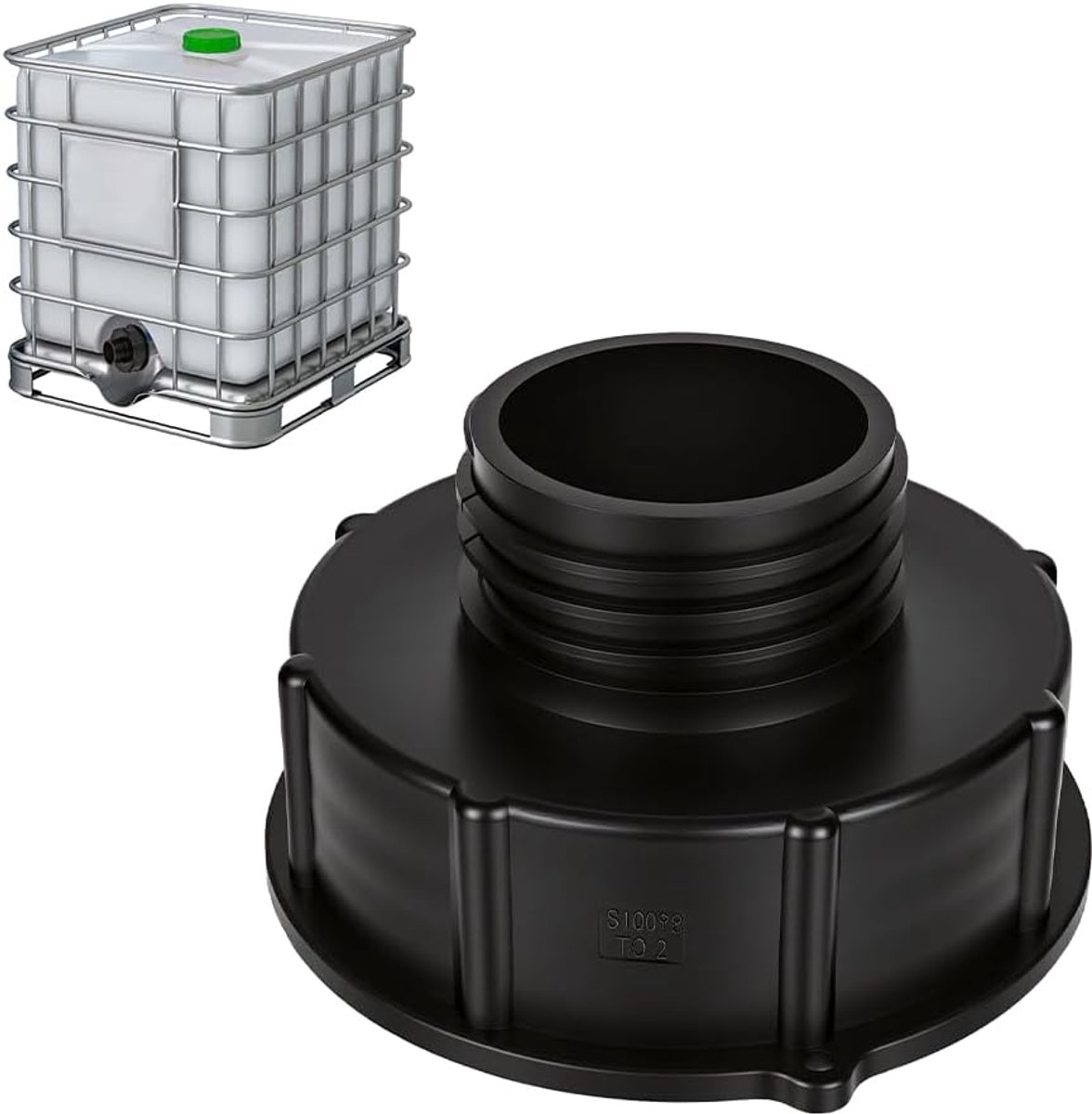 S100x8 naar S60x6, grove schroefdraad, IBC-tankadapter, S100x8 (100 mm) binnendraad naar S60x6 (60 mm) buitendraad, IBC tankaccessoires voor IBC-tank, regenton, watertank