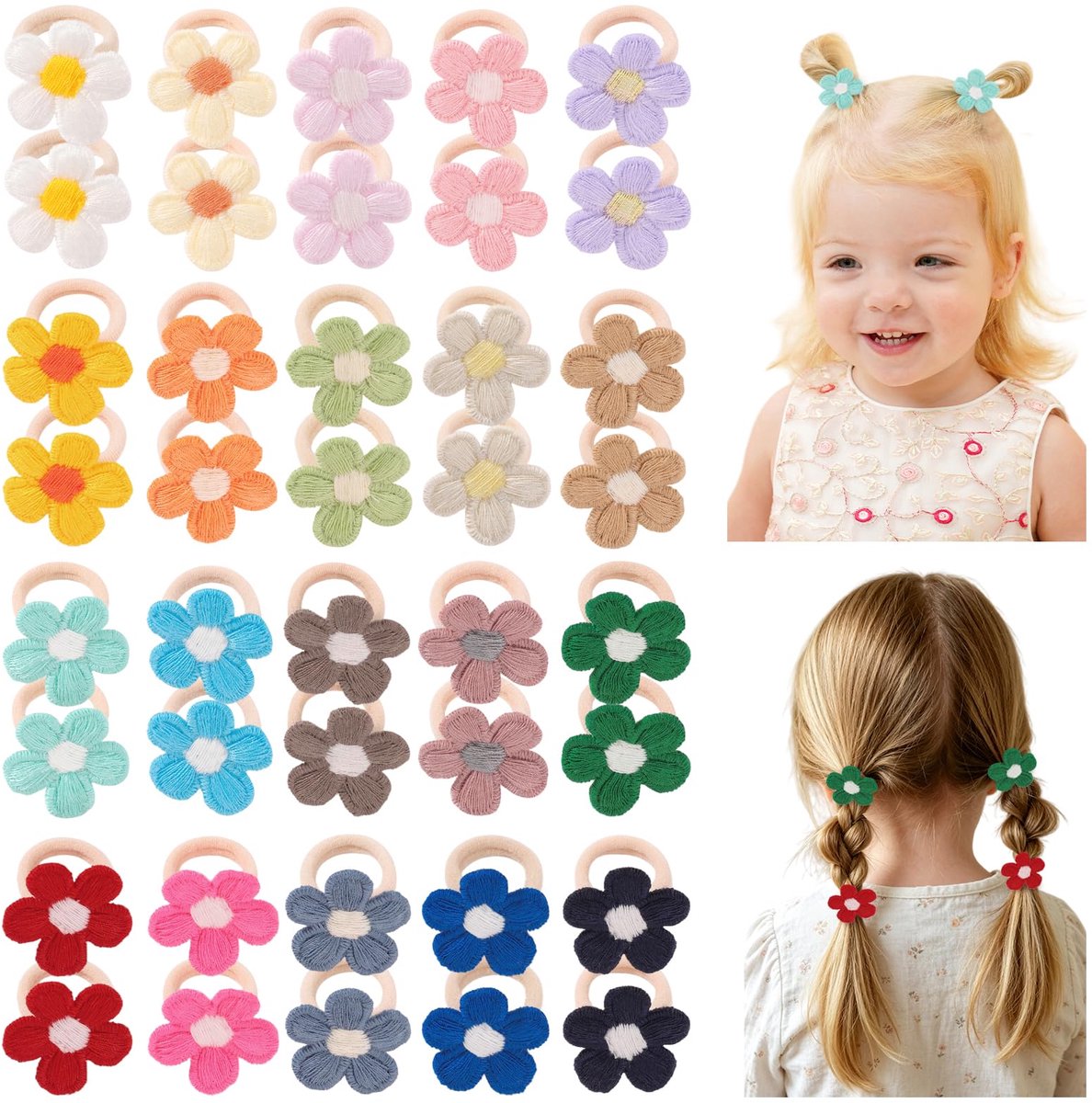 Haarelastiekjes voor meisjes, kleurrijk, kleine elastische vlechten, mini-haaraccessoires voor baby's, meisjes, kinderen, peuters, 40 stuks