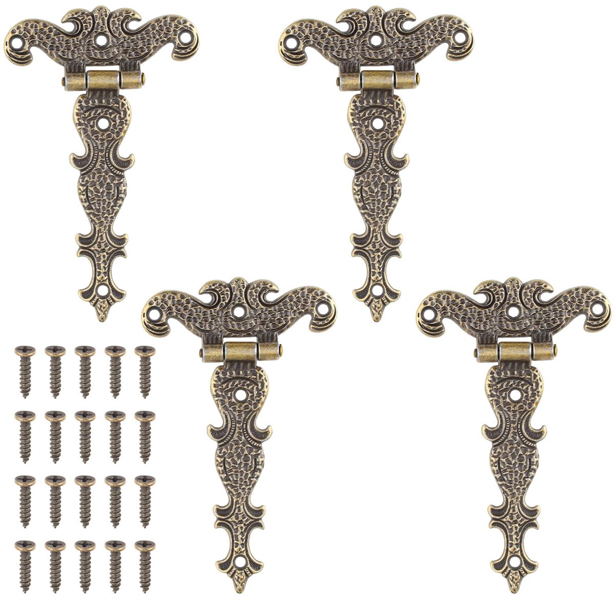 scharnieren met versterkte schroeven, set van 4, retro deurband, zwart, voor houten kisten en meubels, T-scharnieren, kast- en meubelscharnieren, robuust ijzeren design
