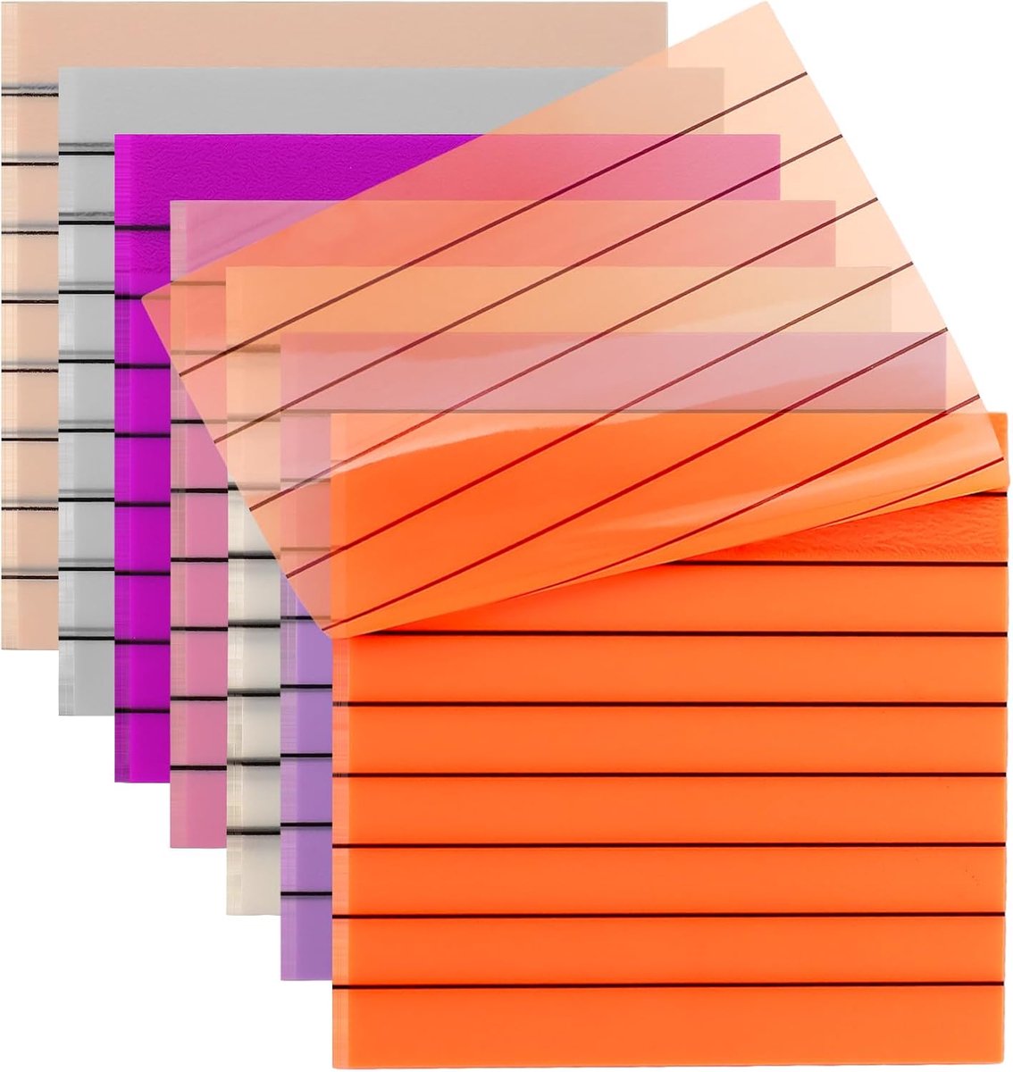 350 vellen transparante plaknotities 75 x 75 mm, gevoerde transparante plaknotities, ideaal als paginamarkers, voor takenlijsten, kantoor, thuis, notebook, 50 vellen/pad (7 kleuren)