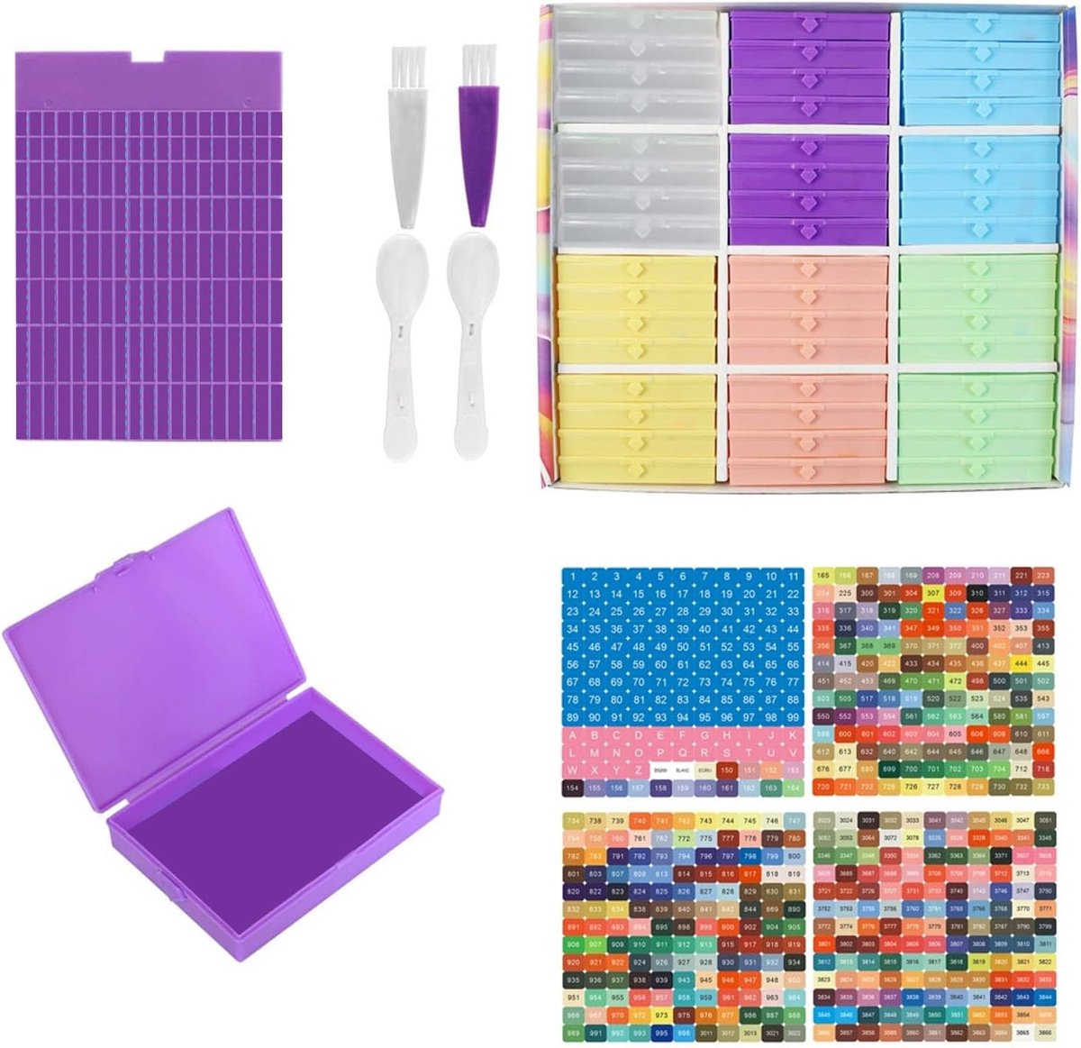 aichilra 48 stuks diamond painting accessoires, dozen, diamantschilderij, afbeeldingen, complete kit, 2-in-1 opbergdoos voor diamantschilderen, scheepjes met deksel voor kleine onderdelen, parels