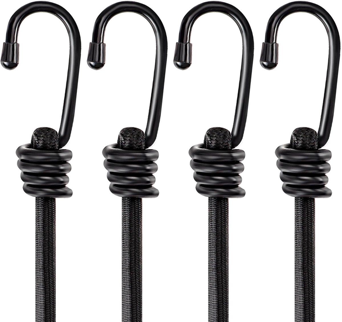 bungee koorden met haken 61 cm, extra sterk zwart elastisch koord voor buiten, weerbestendig, zeilhoezen, canvas luifels, cargo en motorfiets (4 stuks)