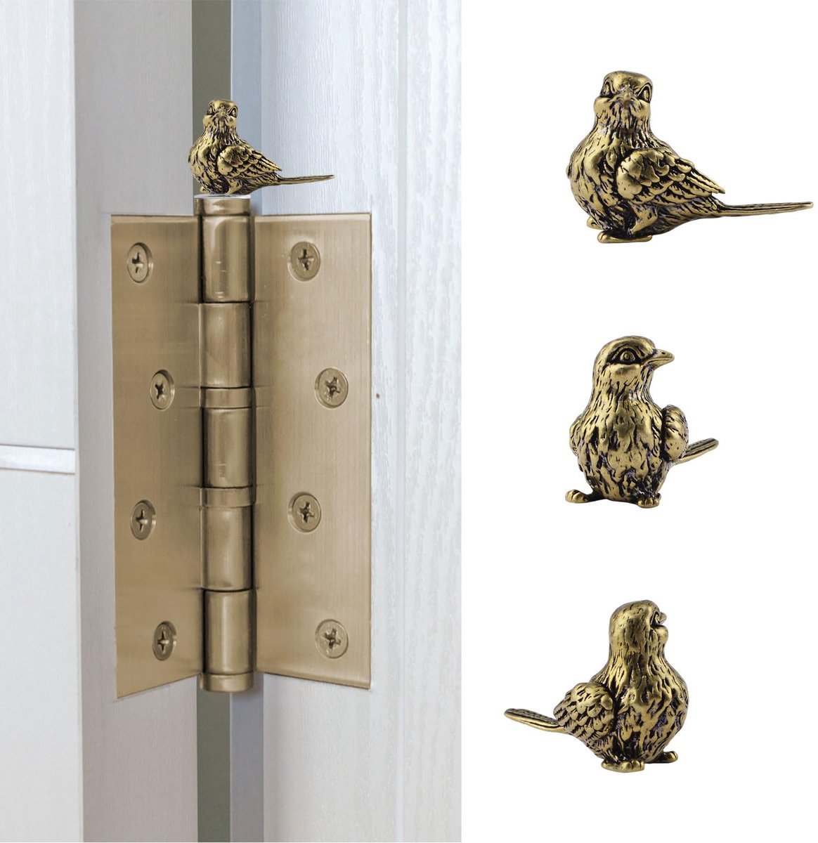 Scharnierkop woondecoratie 3 stuks magnetische vintage mini ekster decoratieve topper voor scharnieren creatief messing dier scharnierkoppen magneten ornamenten (gebronsd goud)