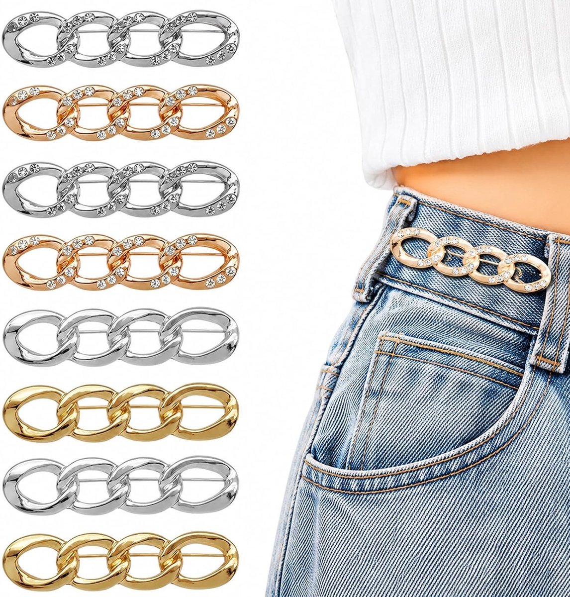 8 stuks decoratieve veiligheidsspelden van metaal, duurzame kledingclips voor rokken en broeken, elegant design in goud en zilver, multifunctionele modeaccessoires