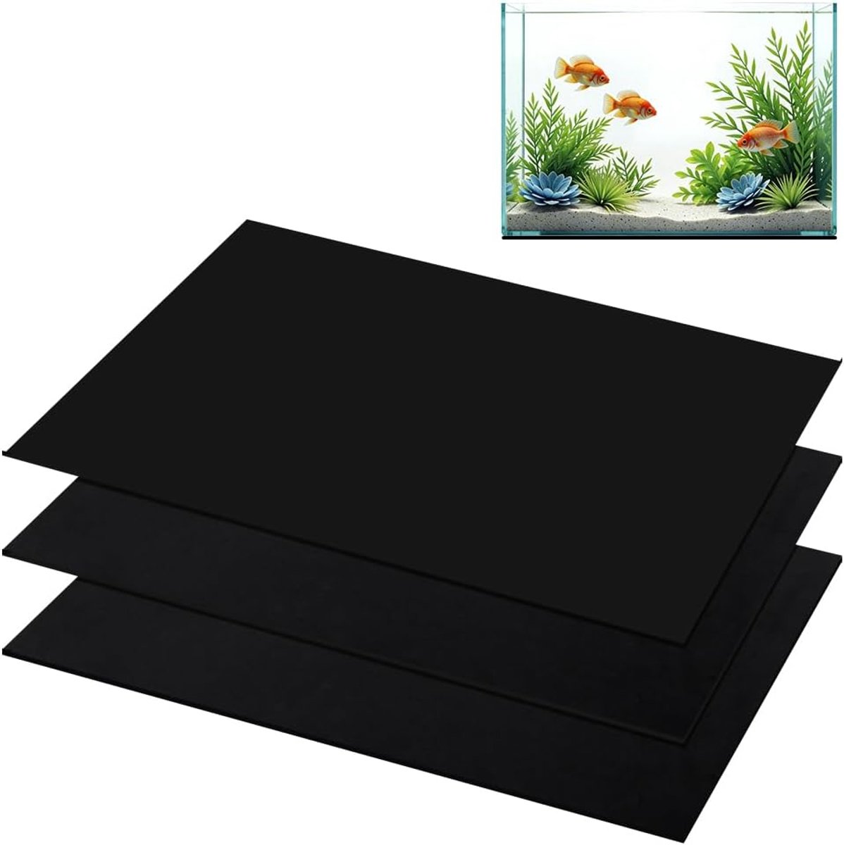 nbeads 3 stuks neopreen schuim aquariumcompensatiemat, 550 x 350 mm, niet-klevende aquariumonderlegger, zwart, schokdempend, antislip ondertankkussen