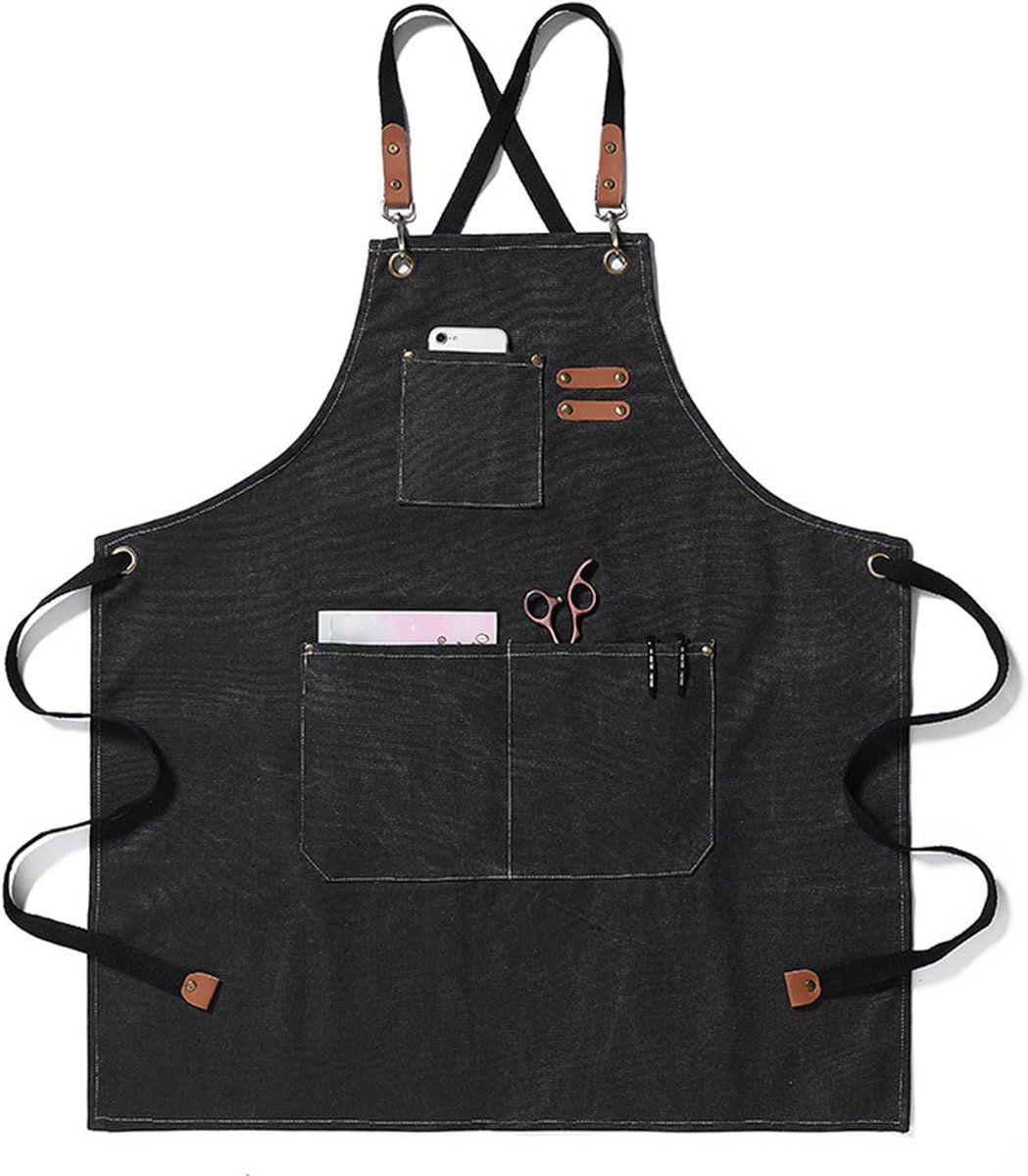 SnelShoppen - BBQ-schorten voor heren, praktisch werkschort met zakken, verstelbare bandjes voor kappers, keuken, tuinman, zwart