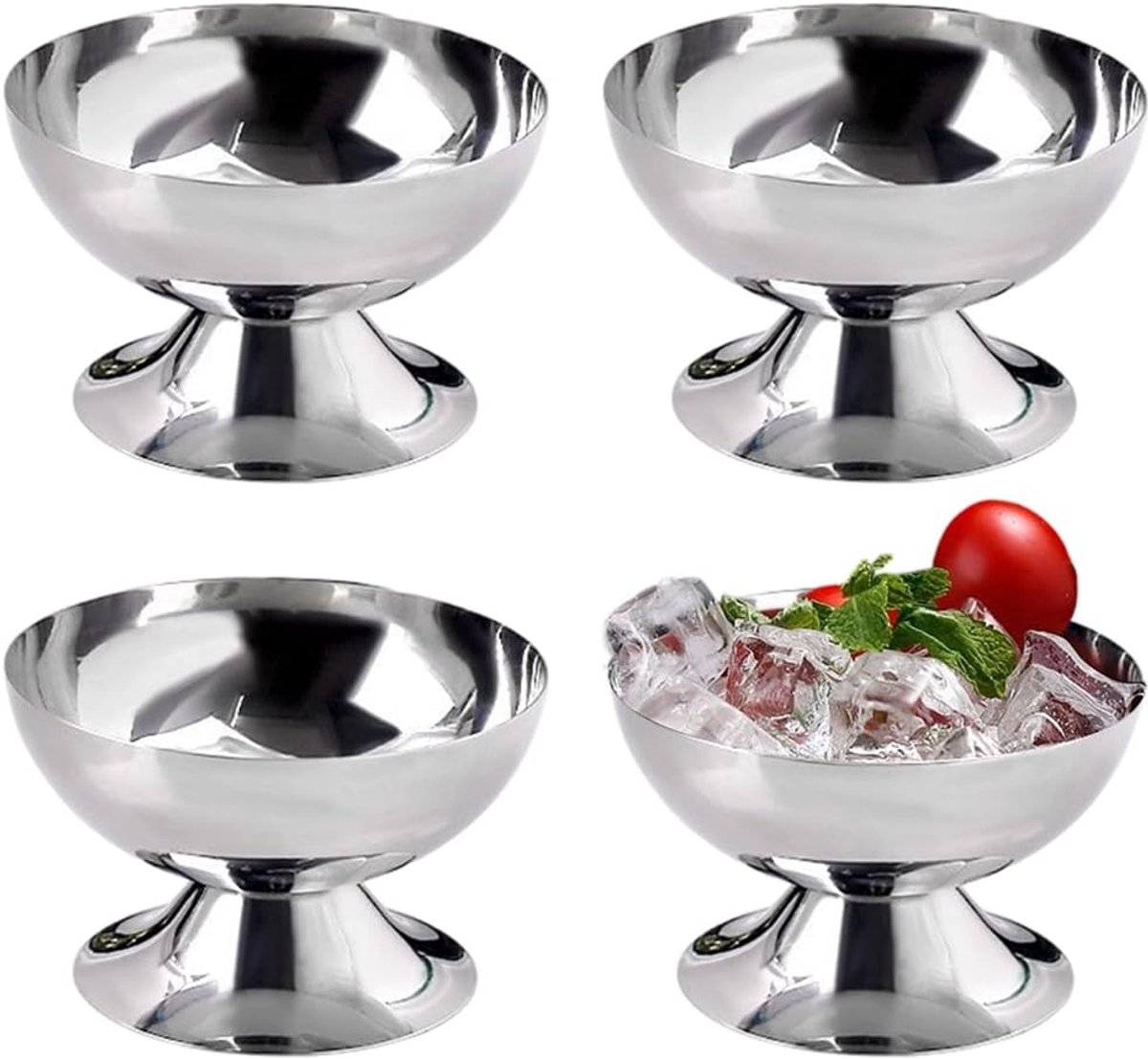 roestvrij staal dessertglazen - 4 stuks 200 ml Ø 10 cm ijsbeker, Ice Cream Sundae dessertglazen, cocktailglazen, voor ijs, fruitsalade, yoghurt, bruiloften en feestjes (6,2 cm hoog)