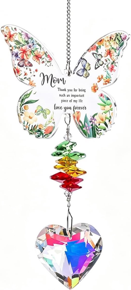 Kristallen raamhanger met vlindermotief, kristallen raamhanger, cadeau voor mama, hangend ornament met vlindermotief, verjaardagsdecoratie.