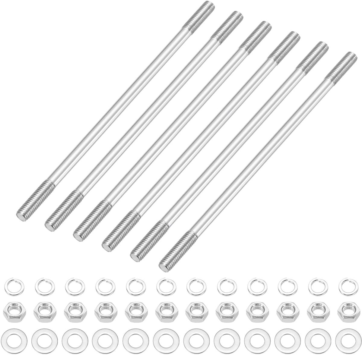6 sets M5 x 120 mm dubbele draadstangen, 304 roestvrij staal, dubbele draadstangen met moer en sluitring voor huishoudelijk onderhoud, structuuranker bevestigingsschroef