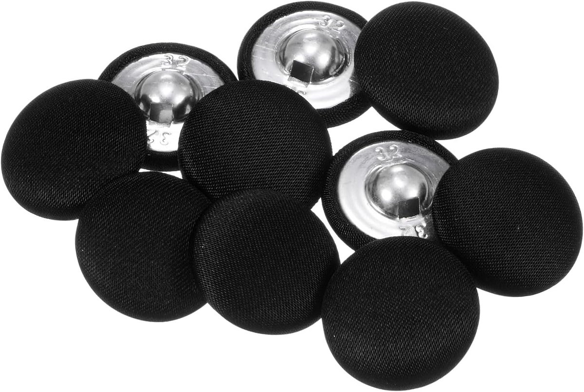 Knopen bekleed met stof met kunststof schacht, rond, 32 l, 20 mm, voor het naaien van kleding, elegante blouses, zwart
