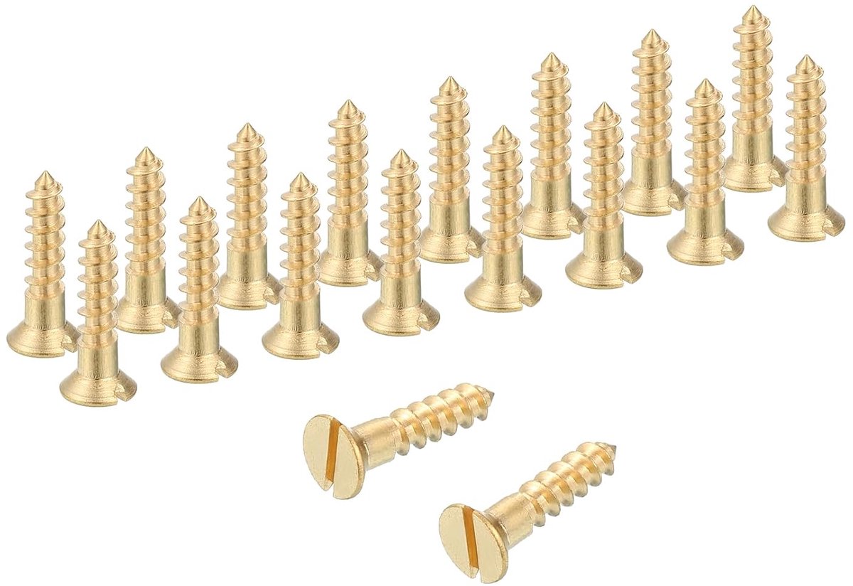 Houtschroeven, M3,5 x 16 mm, messing platte kop, zelftappende schroeven voor hout, multifunctionele gipsplaat, voor huishoudelijke apparaten, meubels, bewerking, 28 stuks