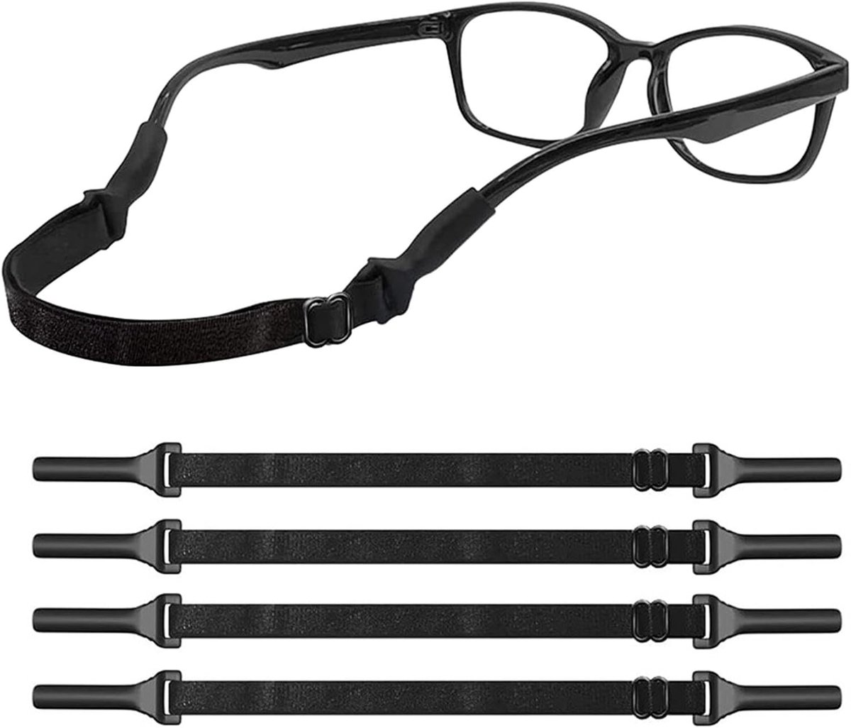 4 stuks verstelbare brillenriem, antislip sportbrillenhouder elastische siliconen zonnebrilband geen staart zonnebrilhouder nek lanyard koord brillenhouder voor mannen vrouwen tieners, Zwart,