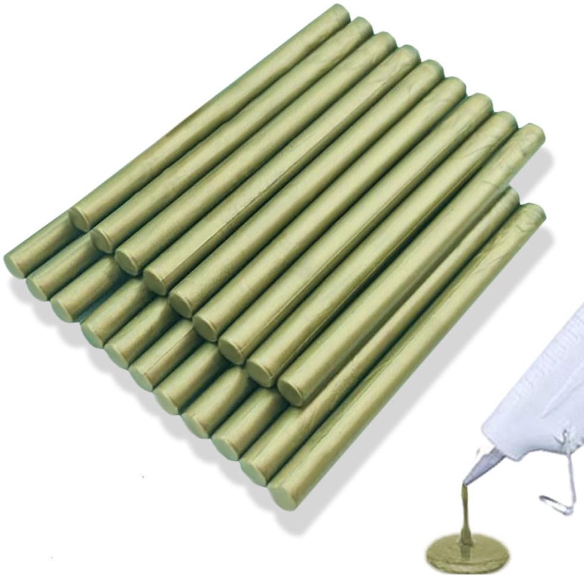 Stok van de wasverbinding, Ioggtser 20 PCS Mini de Zegelstok van de Wasverbinding van het Lijmpistool voor wasverbinding,Verzegelende Wasstokken voor Uitnodigingen (Greenish Gold)