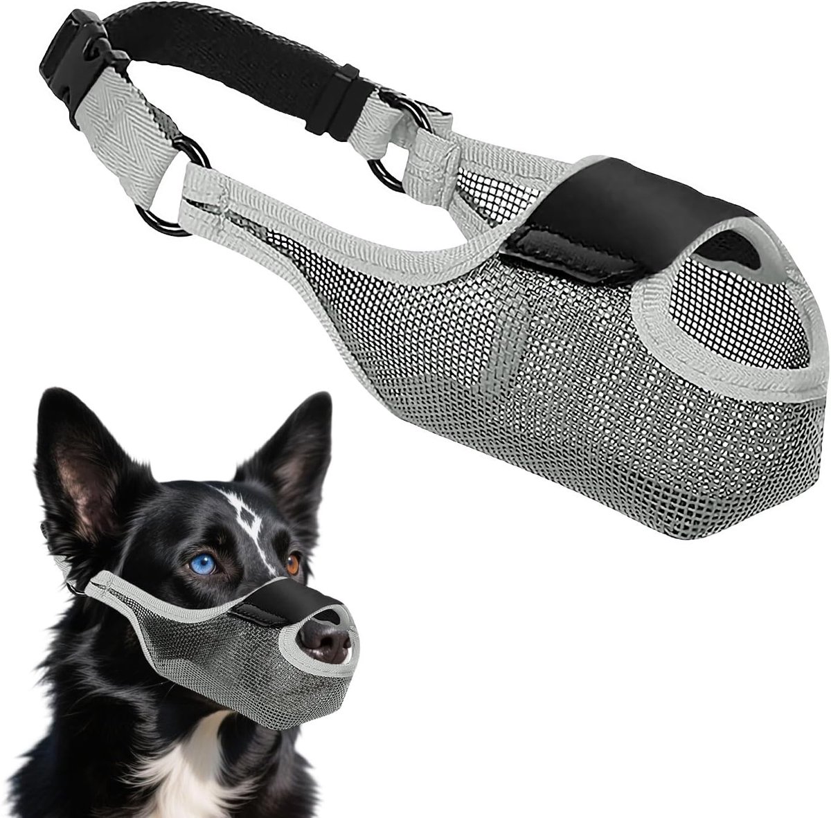 Muilkorf voor honden, verstelbare netmuilkorf, verstelbaar voor kleine en middelgrote honden, muilkorf voor kleine en middelgrote honden (S)