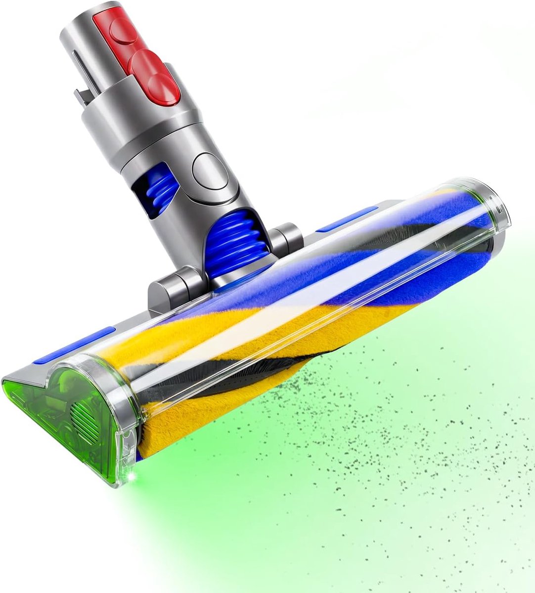 Fluffy Optic Reinigingskop voor Dyson V15 V11 V10 V8 V7, stofherkenning met groen licht, zachte rolopzetstuk voor harde en houten vloeren