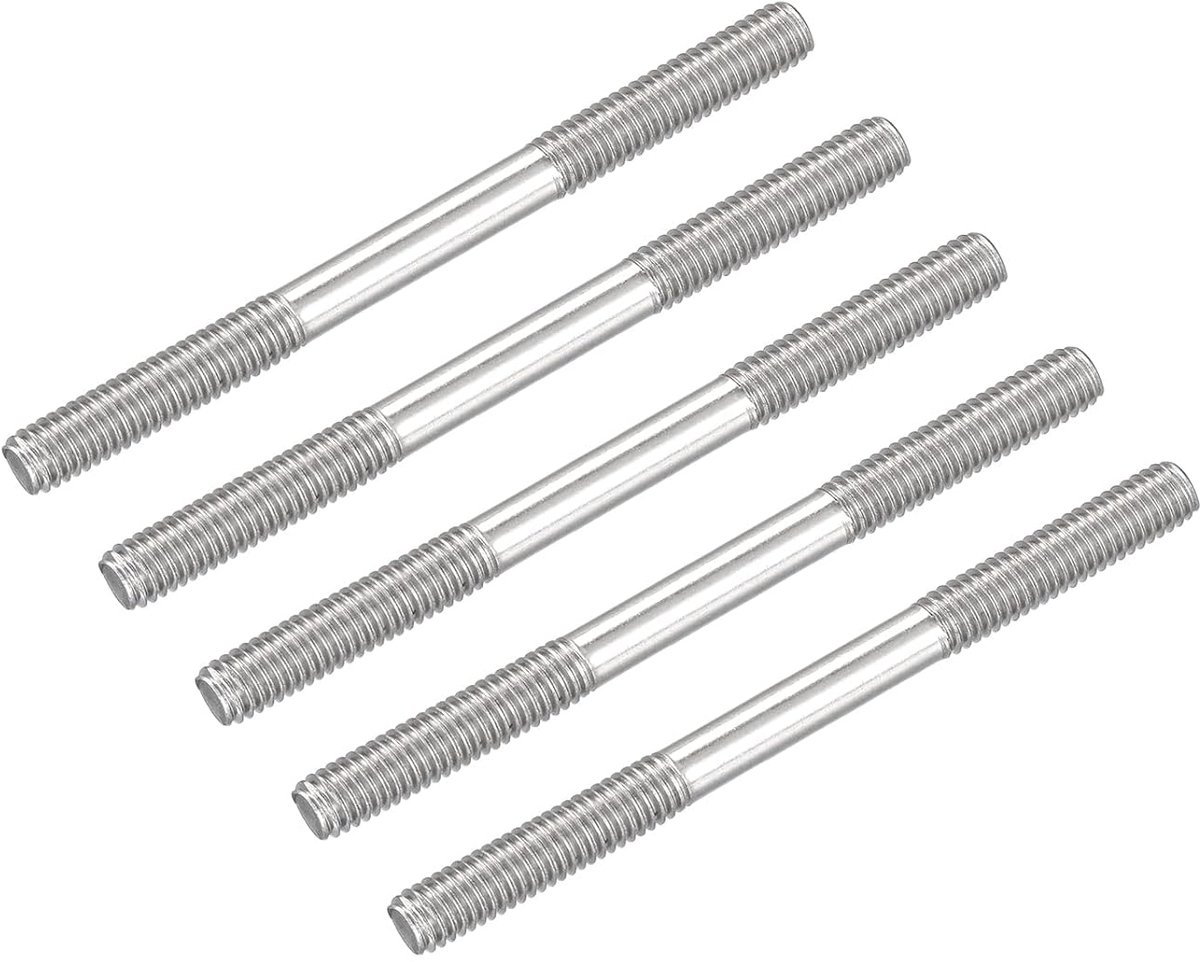 Dubbele schroeven (M6 schroefdraad 70 mm lengte) 5 stuks, 304 roestvrij staal dubbele schroefdraad stang schroeven - voor reparaties thuis