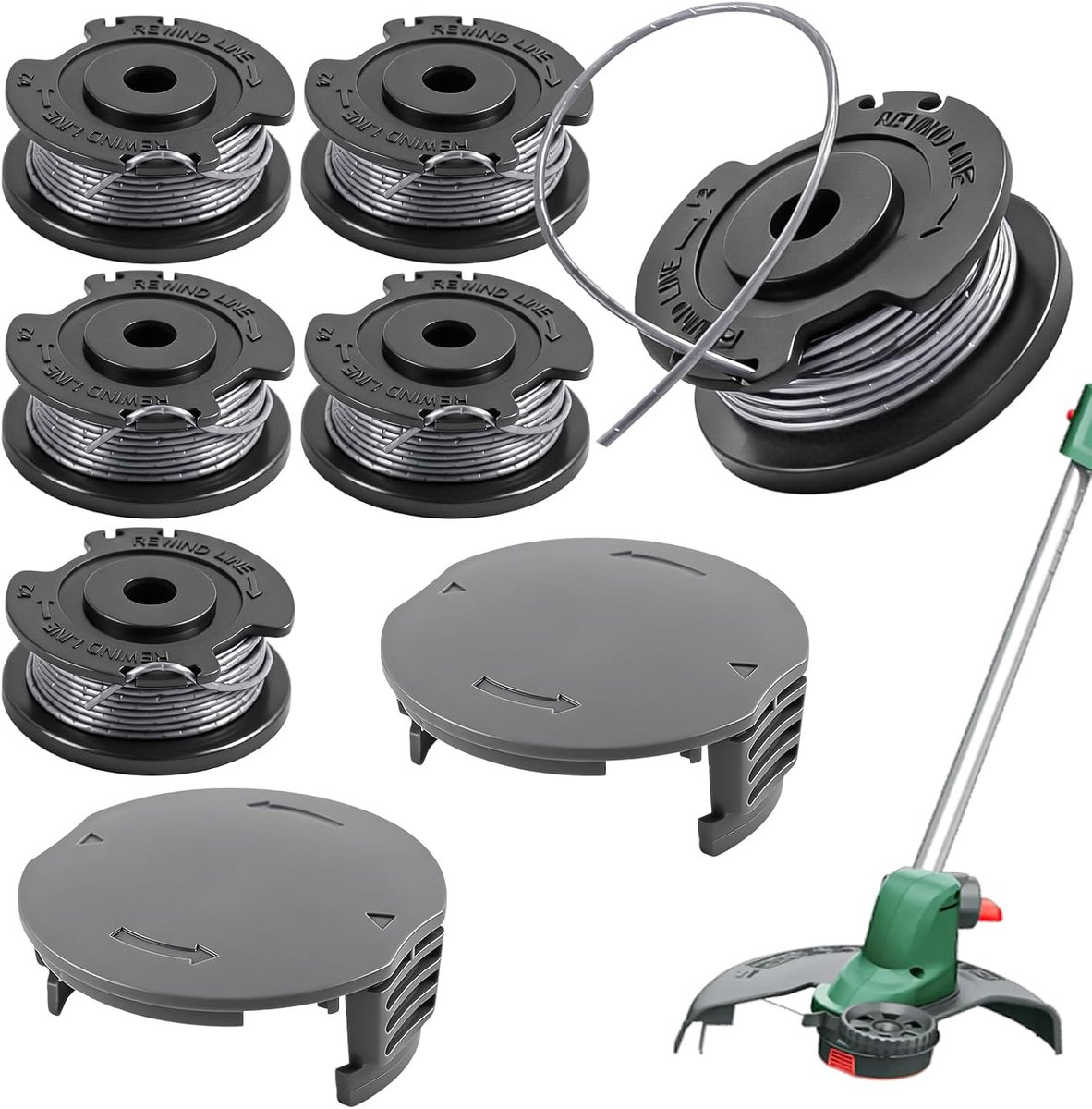 Spoelen voor Bosch EasyGrassCut grastrimmer, 1,6 mm, 4,9 m, grastrimmer, spoel met 2 doppen, compatibel met Bosch EasygrassCut 18 23 26 SL 18-26 18-260 18-230, F016800569 F016800385