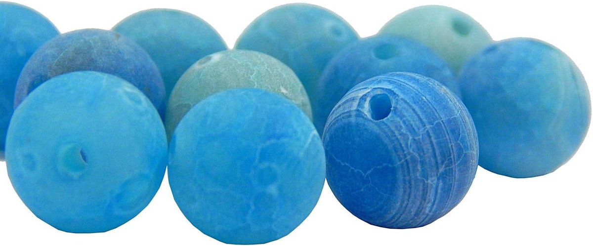 Kralen, 6/8/10 mm, matte agaatsteen, rond, natuursteen, halfedelstenen, parel met gat om te rijgen (blauw, 10 mm - 12 stuks)