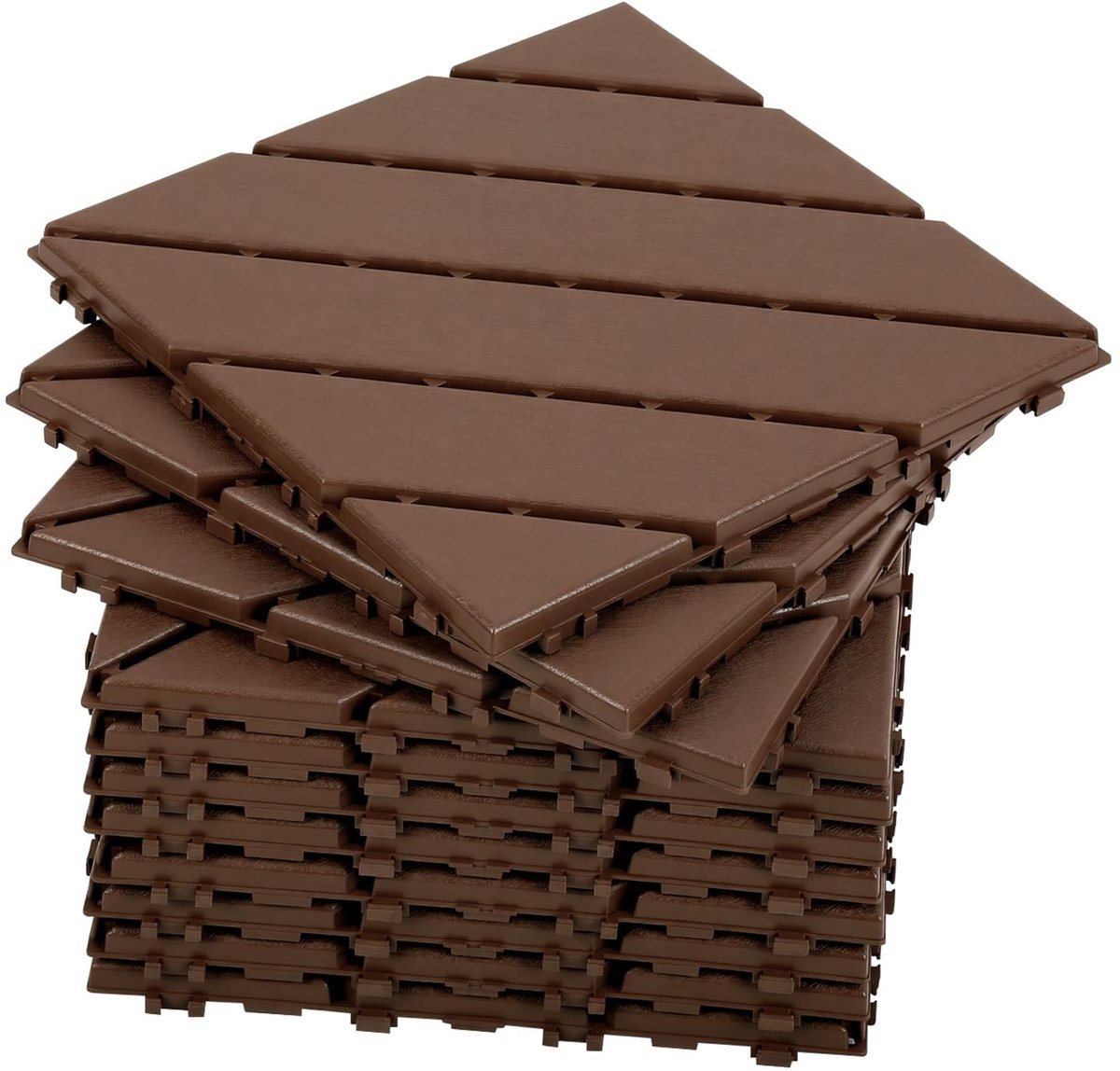 Terrastegels 30 x 30 cm, set 4 m² (44 platen), 2 cm dikte met kliksysteem en drainage, weerbestendig, antislip en onderhoudsvriendelijk, voor terras, balkon, zwembad, roodbruin
