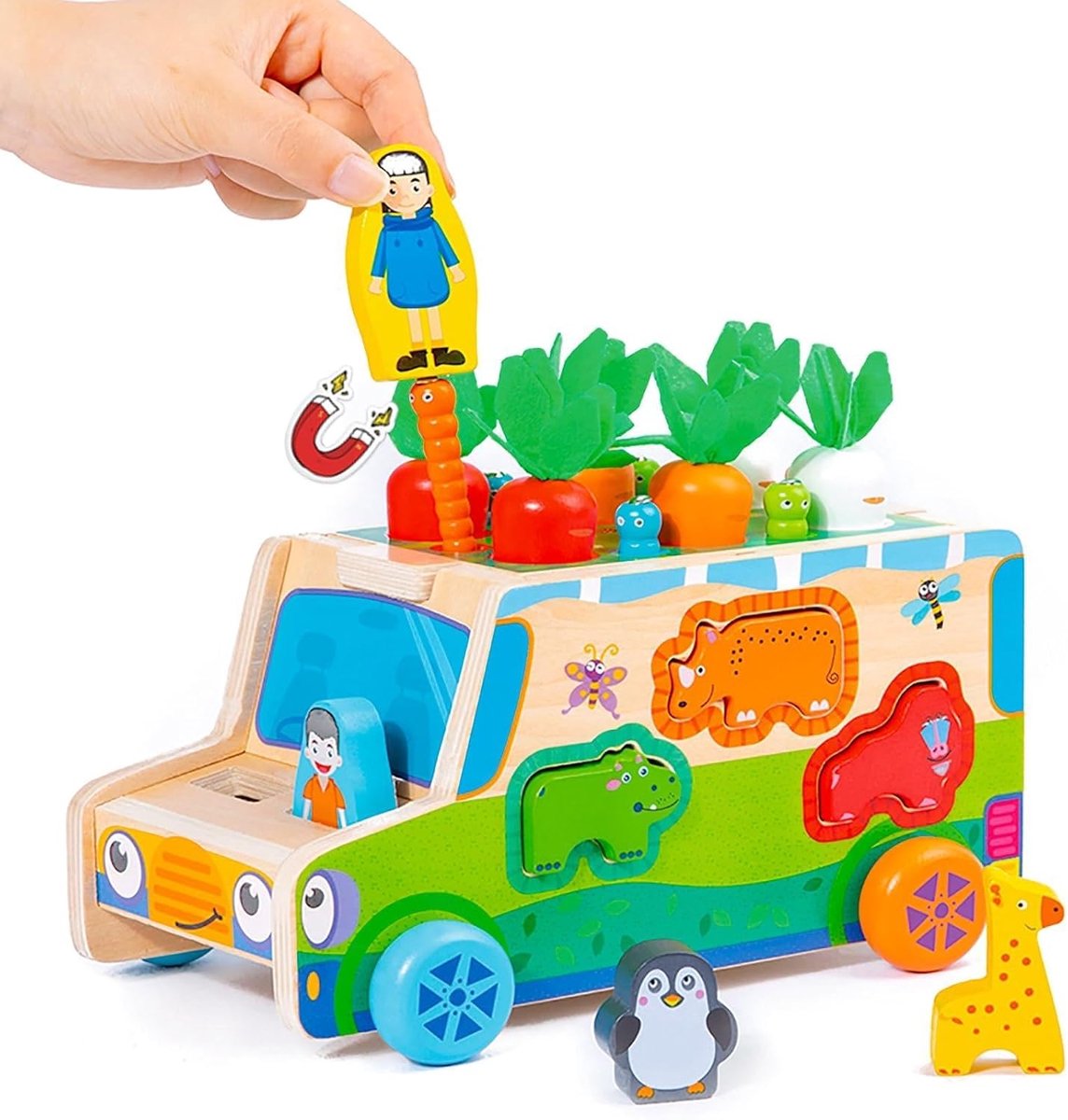 Speelgoed 1 2 3, Spellen vanaf 1 Jaar, Houten Speelgoed, Motoriek Speelgoed, Houten Auto, Cadeau 1-3 Jaar Kinderen Jongens Meisjes