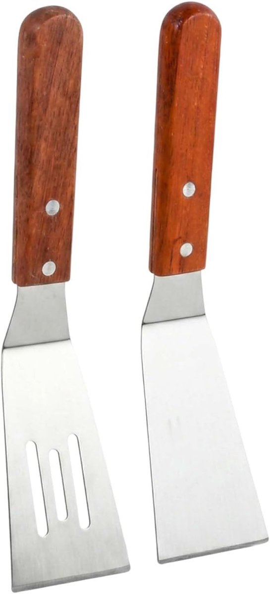 Spatels van roestvrij staal met houten handvat, spatel voor frituren, grillbenodigdheden, teppanyaki, pizzaschep steak, set met gat, glad