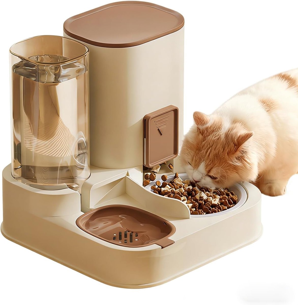 kattenvoer, 2-in-1, reisvoerdispenser en waterdispenser voor honden, katten, huisdieren, afneembaar, gemakkelijk te reinigen, de grootte van de klep is instelbaar, keramische bak
