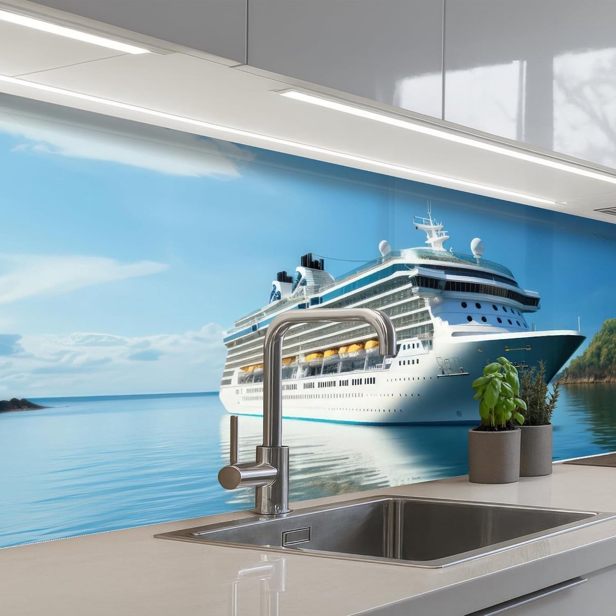 keukenachterwand 60x200 cm zelfklevend keuken decoratie accessories home kitchen spatscherm Boot - Cruiseschip - Water - Natuur - Maritiem