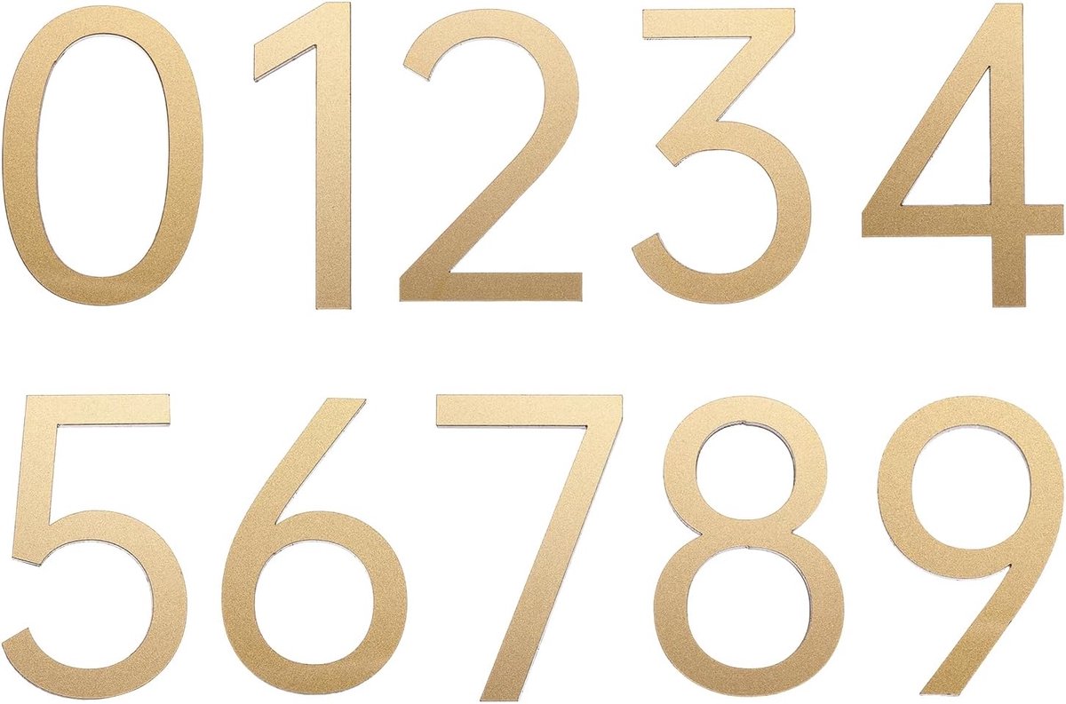 10 stuks huisnummers 2,7 inch 0-9, zelfklevende acrylstickers voor brievenbussen en deuren, externe adresborden voor kantoor, hotel, woningen, tuin, brons goud mat