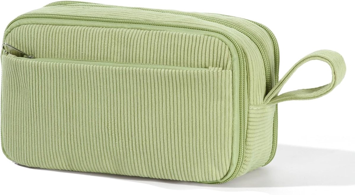Pennenetui met grote capaciteit en rits - corduroy bloemenpatroon, pennenetui voor kantoor, school, briefpapier, organisatie, afstudeercadeau, Sage Groen, L, Bloemen