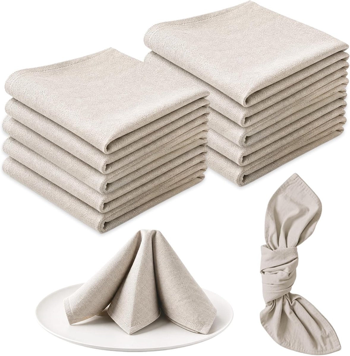 Stoffen servetten, 40 x 40 cm, servetten met 12 jute touwen, herbruikbare stoffen servetten, servetten van linnen voor bruiloften, hotels, restaurants, evenementen en feesten