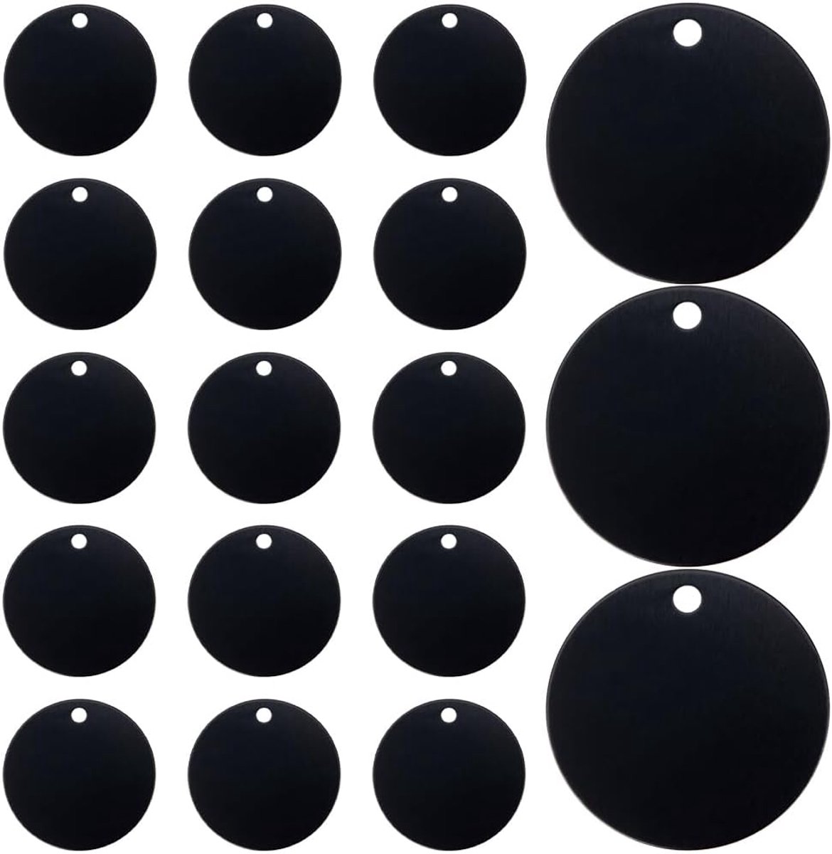 1 Doos 25Pcs Ronde Stempelen Blanks Metalen Blank Tags Aluminium Zwarte Cirkel Gegraveerde Kat Hond Huisdier Naam Tag Charms Voor Sieraden Maken Graveren Huisdieren ID Tag Kettingen Armbanden