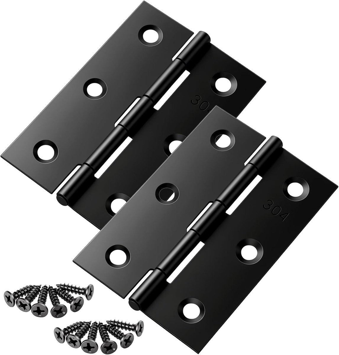2 stuks deurscharnier roestvrij staal, 76 x 50 mm, zwart, zware uitvoering, inklapbaar, deurscharnier voor deuren met schroeven, kleine scharnieren voor houten deuren, kasten, poort, ramen