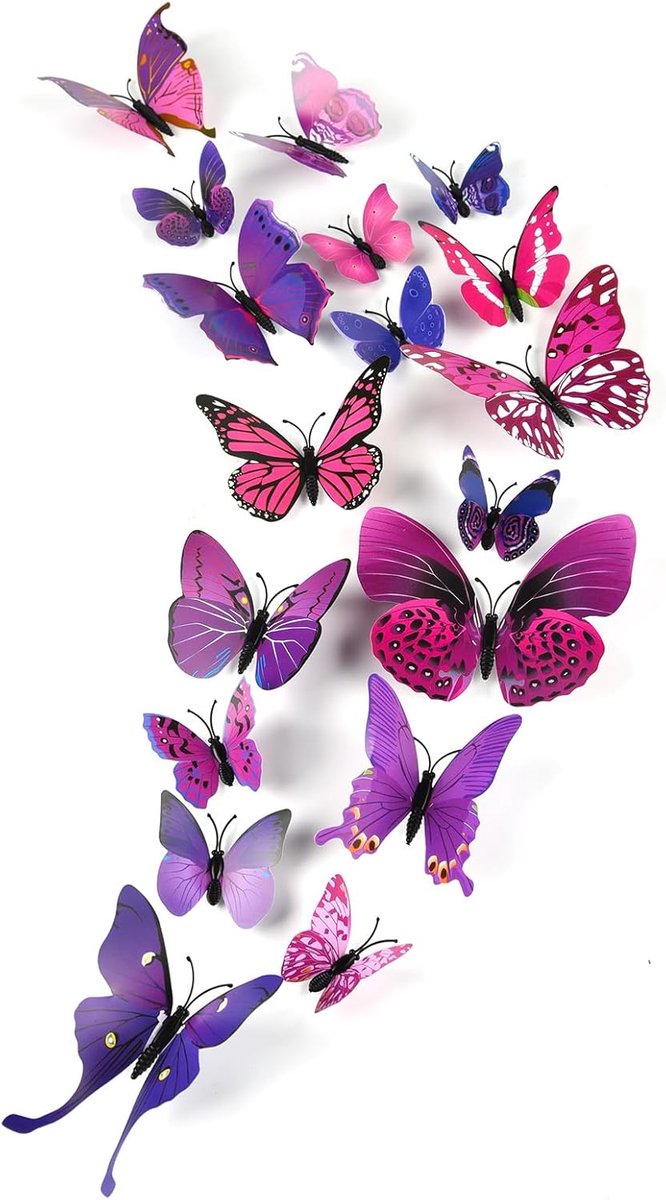 Muurstickers slaapkamer accessoires voor kinderen meisjes doe-het-zelf vlinders decoraties voor thuis kamer tuin (paars)