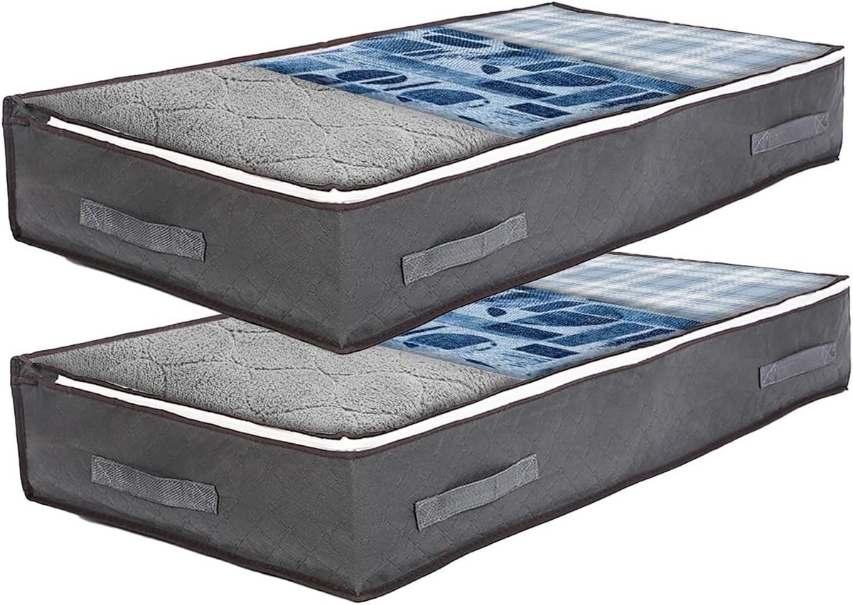 Opbergdoos voor onder het bed, 90 l, opvouwbaar, voor kleding en dekbedden, 100 x 50 cm | Opbergtas voor onder het bed van stof met deksel, vochtbestendig en gemakkelijk te reinigen