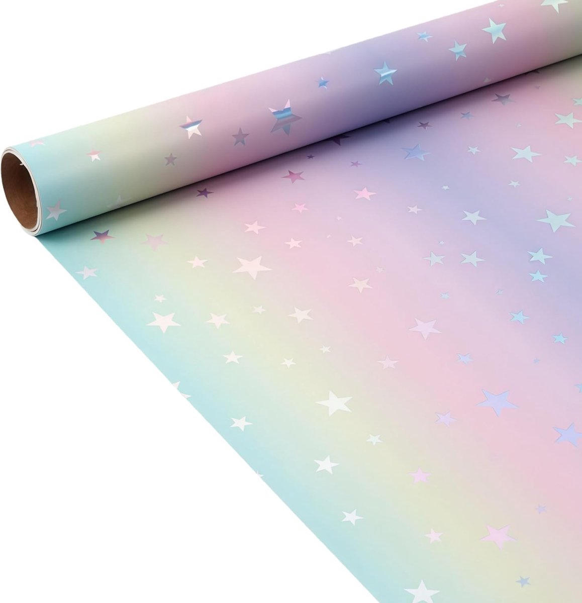 Cadeaupapier met regenboogkleurverloop, 43 cm x 10 m, papier voor feestjes, feestdagen, perfect voor vrouwen van alle leeftijden cadeaupapier sterren