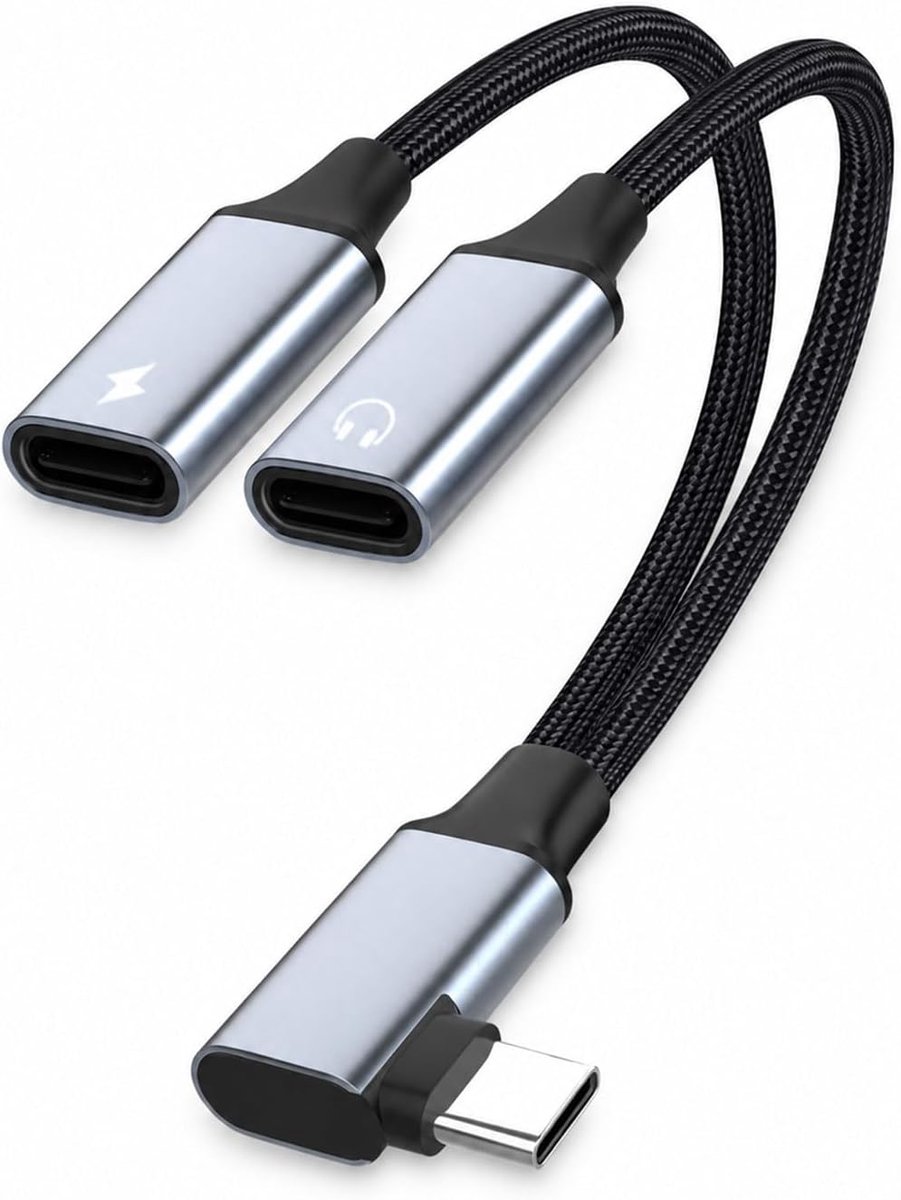 USB C splitter 1 naar 2, 90 graden hoek adapter