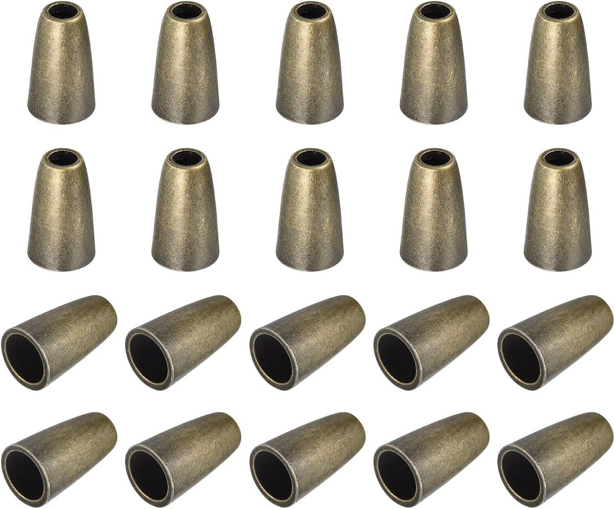 20 stuks metalen belvergrendelingen, 3 mm, conisch touw, uiteinden, kabelklem, bevestiging, eindstopper voor trekkoord, trekkoord, rugzak, tas, doe-het-zelf, brons, Brons., 8mmx13mm