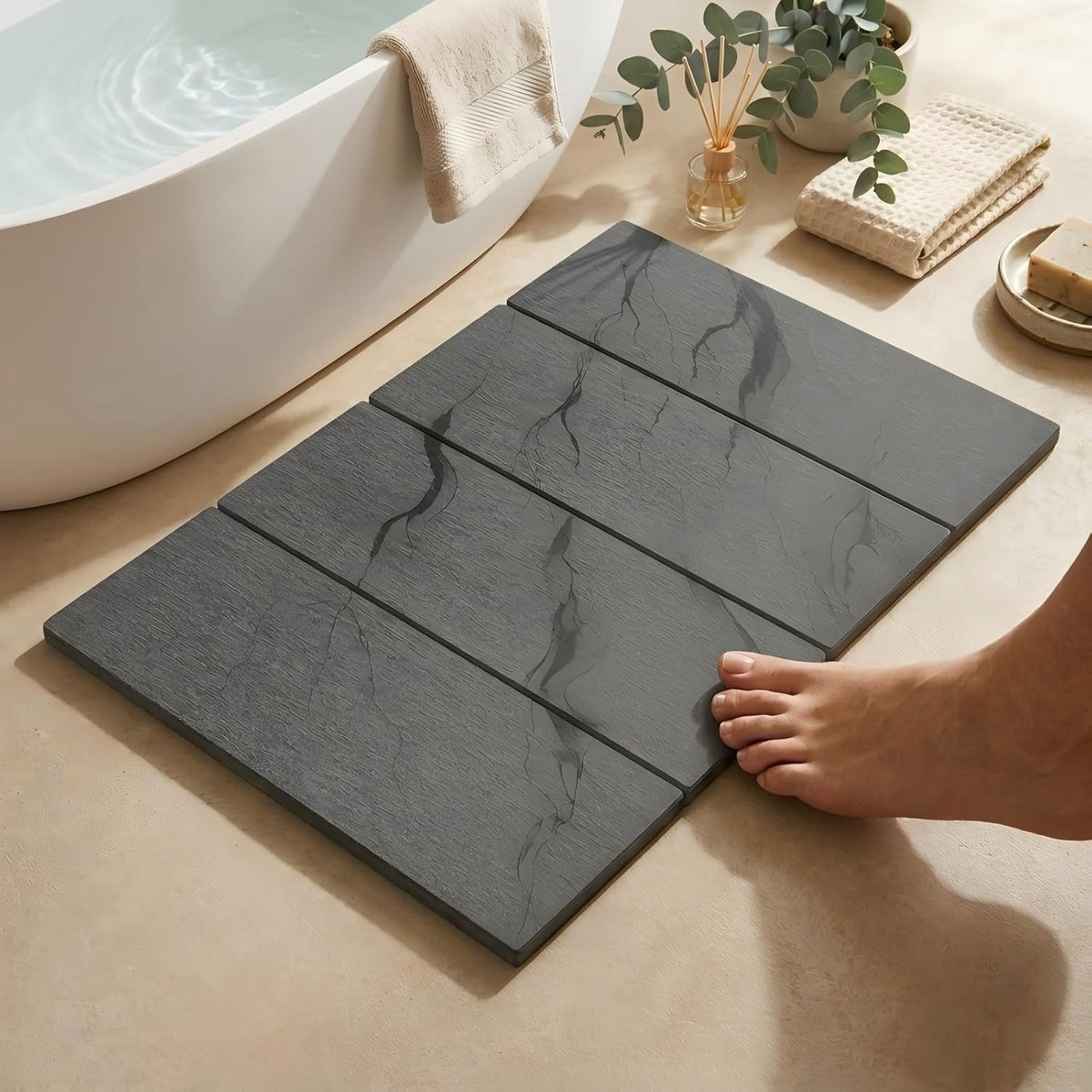 kiezelsteen badmat, antislip, sneldrogend, super absorberend, 60 x 40 cm, douchemat voor badkamer, huis en keuken