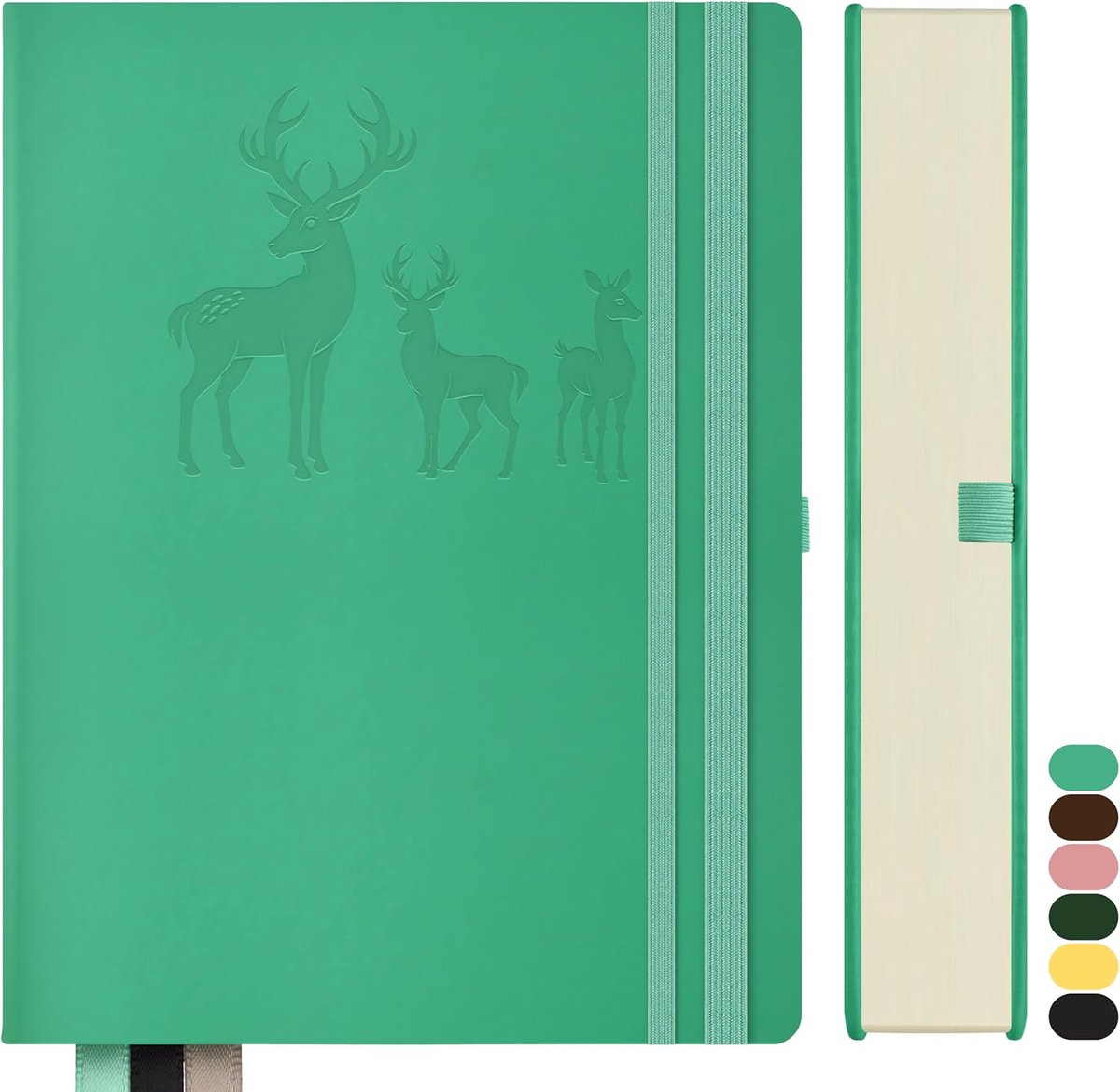 A4 Gevoerd,Bullet Journal A4 Dik Notitieblok,360Pagina's, Hardcover Lederen Notitieboek, 100gsm Gevoerd Papier voor Vrouwen Mannen Kantoor Schoolagenda, 21.3 x 28.1cm,Blauw Groen