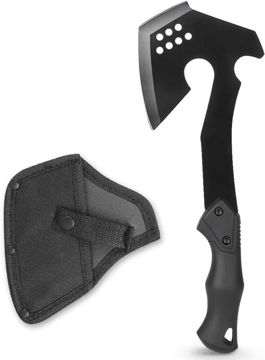 Kleine campingbijl - outdoor handbijl van roestvrij staal 420 met nylon hoes - scherpe bijl voor hout, tuin en bushcraft - robuuste bijl voor trekking