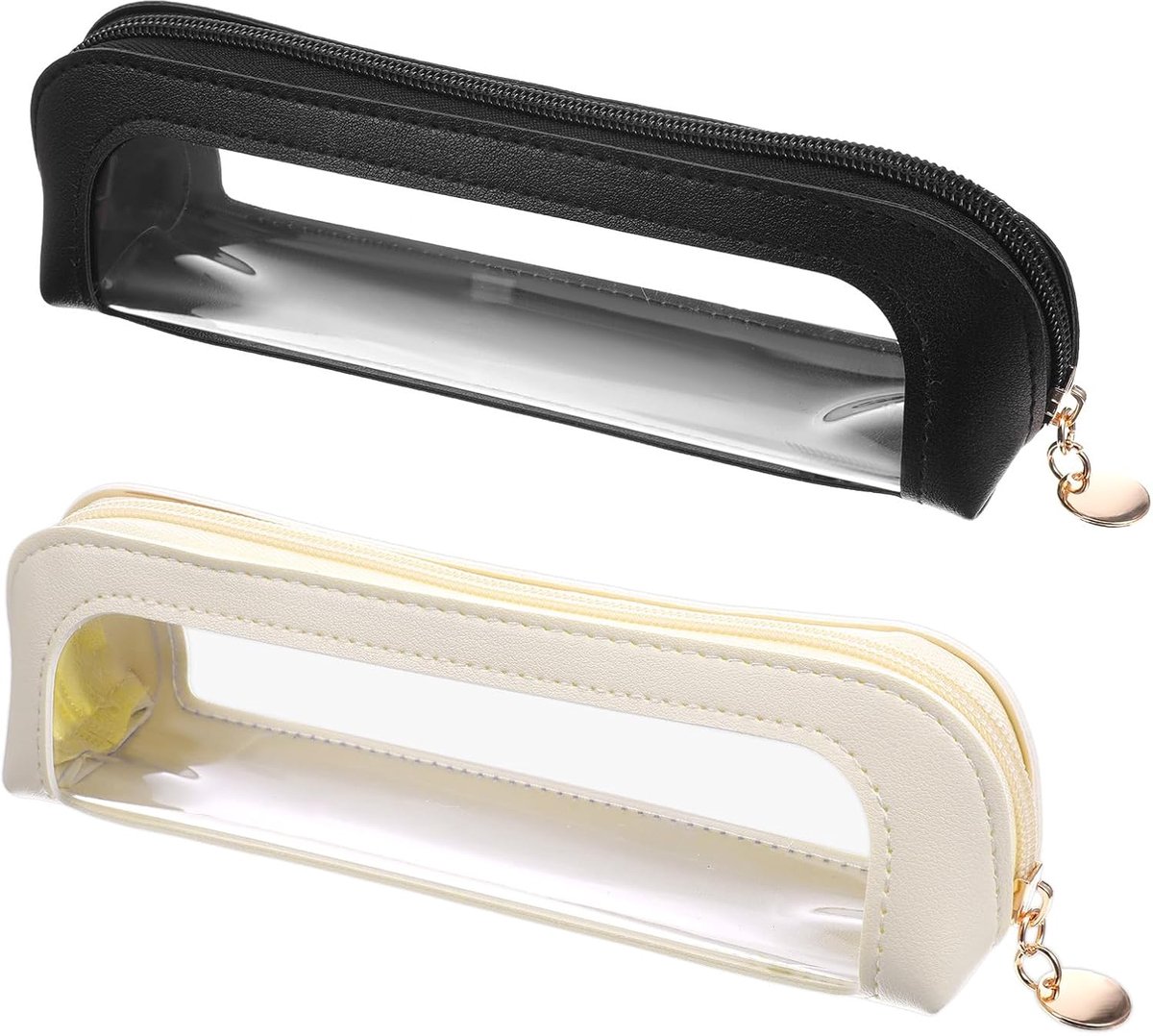 2 stuks doorzichtige make-uptas, draagbare kleine doorzichtige make-uptas, kleine waterdichte PU-lederen make-uptassen met rits, essentieel voor thuis en op reis (abrikooszwart)