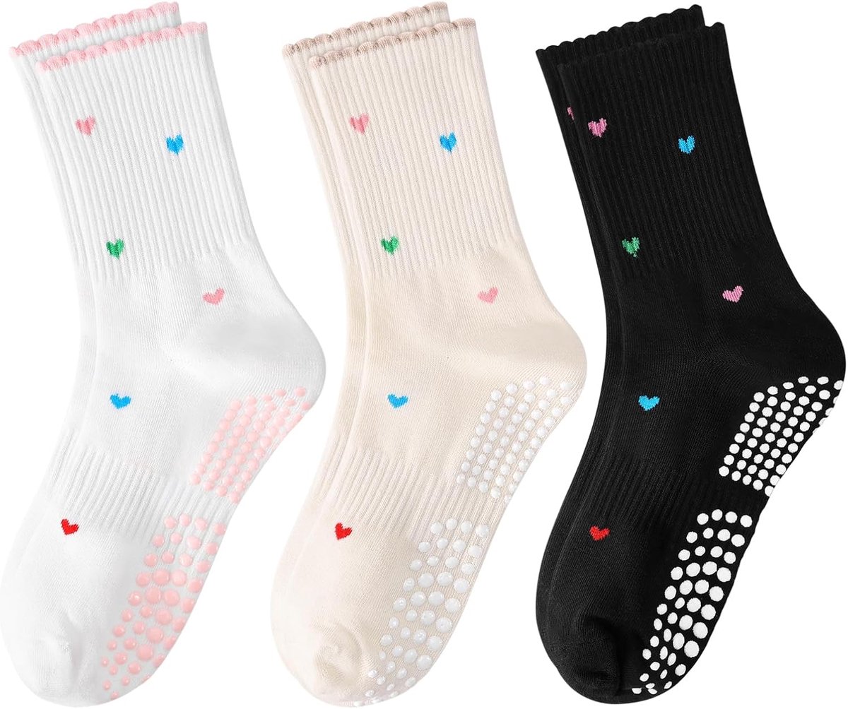 Sokken voor dames, mooie antislip sokken met hartpatroon, ideaal voor fitness, balletstang, dansen