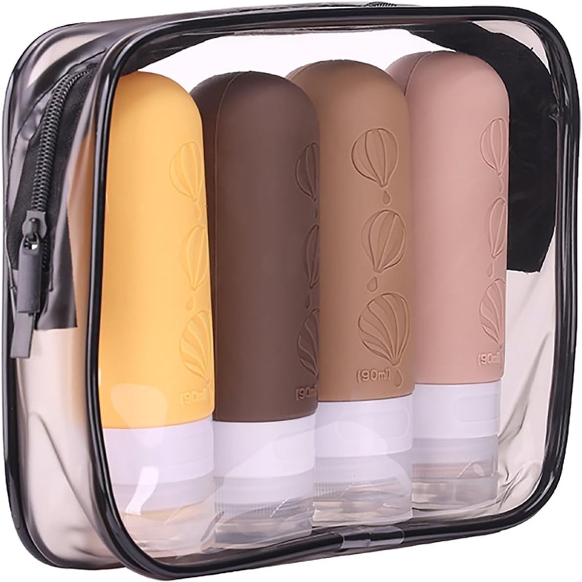 Siliconen Reisflessen, lekvrije siliconen reisflessen containers travel bottles, navulbaar en knijpbaar, voor lotion, douchegel en shampoo, reisaccessoire het vliegtuig, 90 ml
