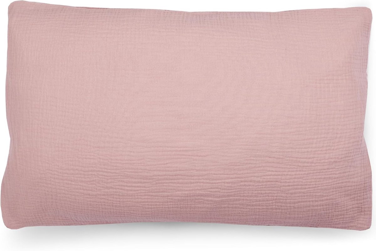 Biologische mousseline kussensloop voor kinderen en volwassenen, zachte hoofdkussensloop, GOTS-certificering, Oeko-Tex, gemaakt in de EU, kussensloop met ritssluiting, oudroze 1, 50 x 70 cm