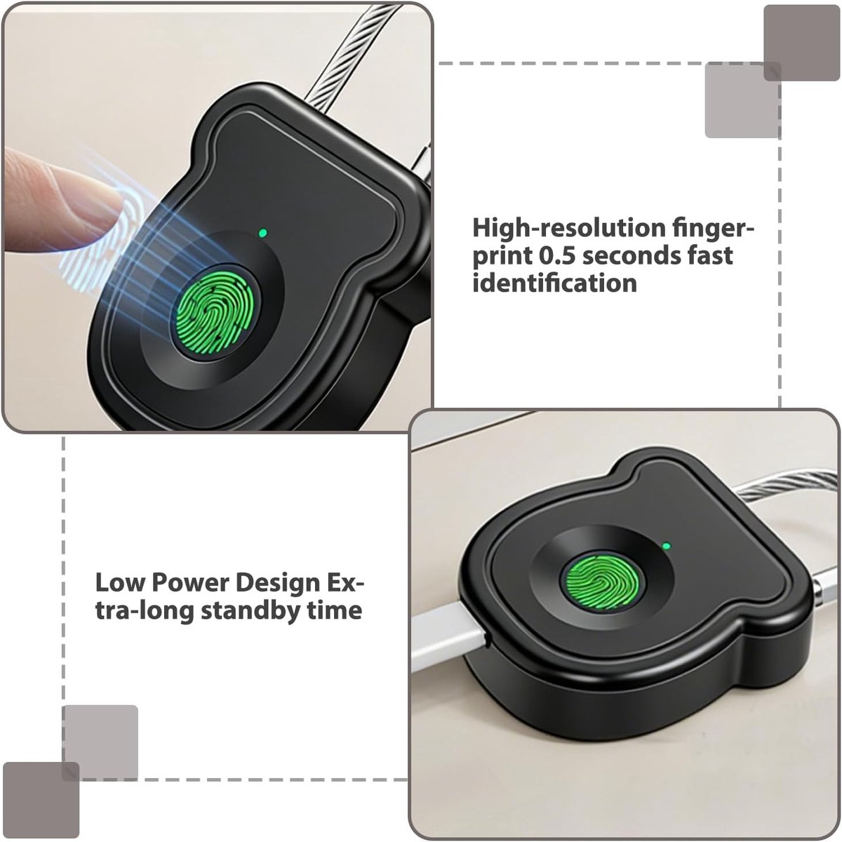 duurzaam slim hangslot biometrisch padslot zonder sleutel, hoge veiligheid vingerafdrukpadslot voor rugzak opbergdoos en bagage zwart (40 mm × 16,2 mm × 43,5 mm)